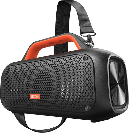 DOSS Extreme Boom Bluetooth Outdoor Speaker with 60W Mighty Sound, Deep Bass, 30H Playtime, USB-C, Bluetooth 5.3, IPX6 Waterproof with Portable Strap for Camping, Beach, Garage-Orange