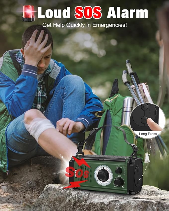 10000mAh Emergency Radio, Solar Radio, Hand Crank Radio, NOAA AM FM Weather Radio, 4 Charging Methods, Polymer Battery, Flashlight & Reading Lamp, SOS Alarm, Phone Charger for Emergency