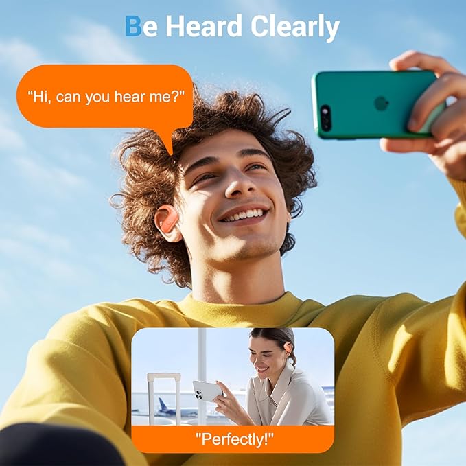 for Wireless Earbuds,Sport Bluetooth 5.4 Headphones,Over Ear Buds with Deep Bass Sound,60H Playtime Clear Calls Earphones Redesigned Comfort Fit with Earhooks for Running,Meeting,Workout-Orange