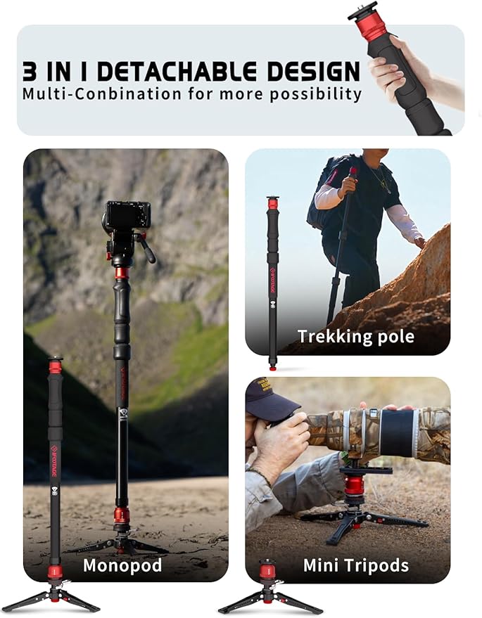 IFOOTAGE Cobra 3 A150S Strike Monopod with Fluid Head,59" Camera Monopod with Pedal Locking Control,One-Step Rapid Height Adjustment,Professional Photography Monopod(A150S&Komodo K5S)