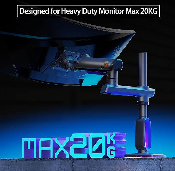 NB Extra Height Gaming Monitor Arm for 32 to 60 Inches Screen, Load up to 20 kg, VESA 75/100, RGB-Light, Heavy Duty, Multi Angle Adjustable, Premium Aluminum, Long Arm Extension Purple Blue