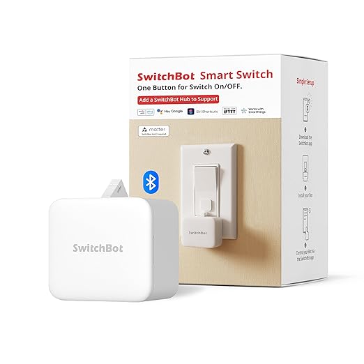 SwitchBot Smart Switch Button Pusher (White)-Bluetooth Fingerbot for Rocker Switch/One-Way Button, Automatic Light Switch, Timer and APP Control, Works with Alexa & WiFi When Paired with SwitchBot Hub