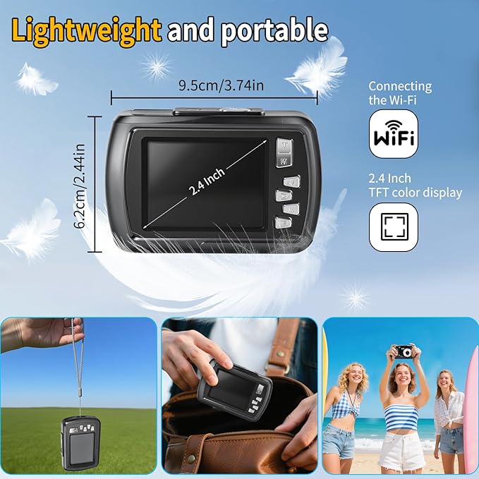 Digital Camera - 4K 48MP 10FT UHD Underwater Camera Snorkeling with 32GB Card, Waterproof Camera for Snorkeling Floatable, Point Shoot Digital Camera Gift for Boys Girls Kids