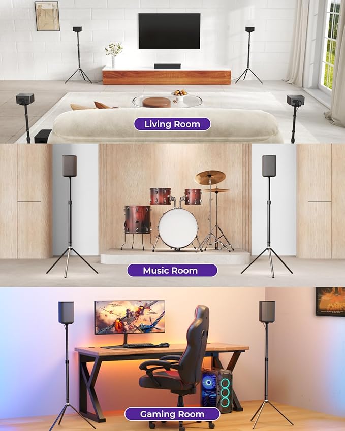 ULTIMEA 2-Pack Universal Height-Adjustable Speaker Stands, Black Floor Speaker Stand with 3KG Capacity, Extendable from 62cm to 93cm for Satellite & Bookshelf Speakers, Steady 310