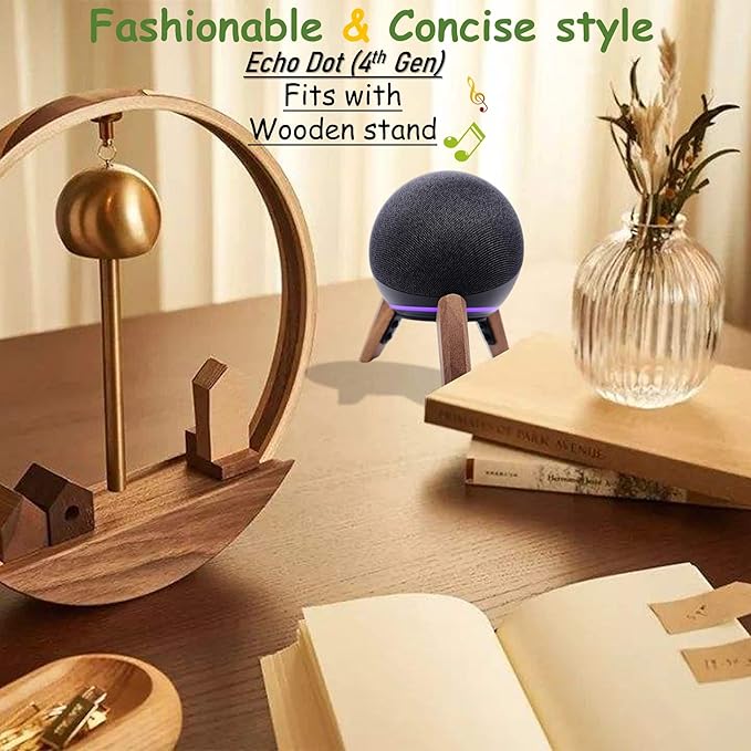 Real Wood Stand for Echo Dots(4th Gen)(5th Gen),Tripod Accessories Protect Speaker for Better Sound,Secure Stable Wooden Mount Holder for Echo Dot (Newest Model) 2024,(Walnut)