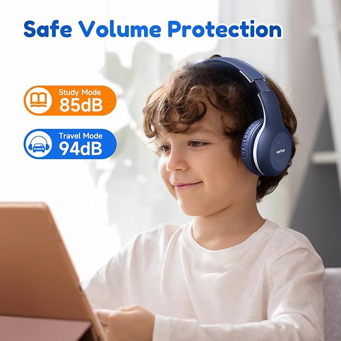 EarFun 2Packs Kids Bluetooth Headphones, K2 Kid Headphone with Volume Limited, 40H Playtime, Built-in Mic, Stereo Sound, Foldable Over-Ear Headphones for Kids/School/Travel