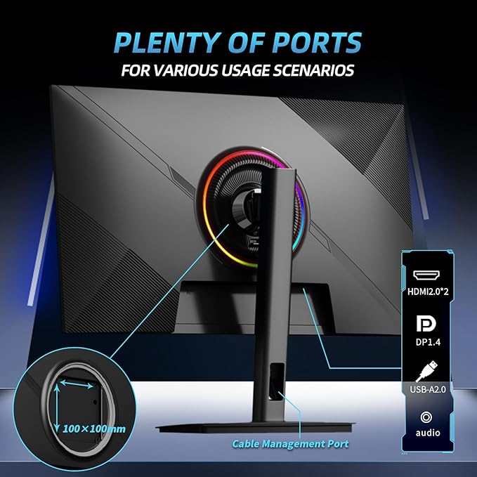 27 Inch 165Hz Gaming Monitor QHD (2560 x 1440p), Support 144Hz Fast IPS Vertical Monitor, 1ms, DCI-P3 90%, FreeSync & G-Sync, Height/Swivel/Tilt Adjustable, RGB Light, Built-in Speaker, HDMI/DP