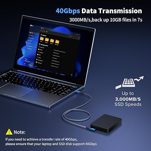 240W for Thunderbolt 5 Cable Right Angle 10ft, Support 8K@60Hz, 4K@144Hz, 40Gbps for iPhone 17, Thunderbolt 4, USB4, SSD, MacBook M4 Pro, Dock, eGPU, Mac mini M4 / M4 Pro