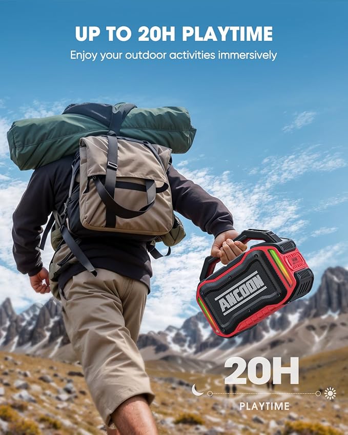 Speakers Bluetooth Wireless: 80W(Peak) Loud Speaker with Bass, 20H Playtime, IPX6 Waterproof, Large Jobsite Speakers for Work, Outdoor, Workshop, Garage, Portable Speaker with TWS (Red)