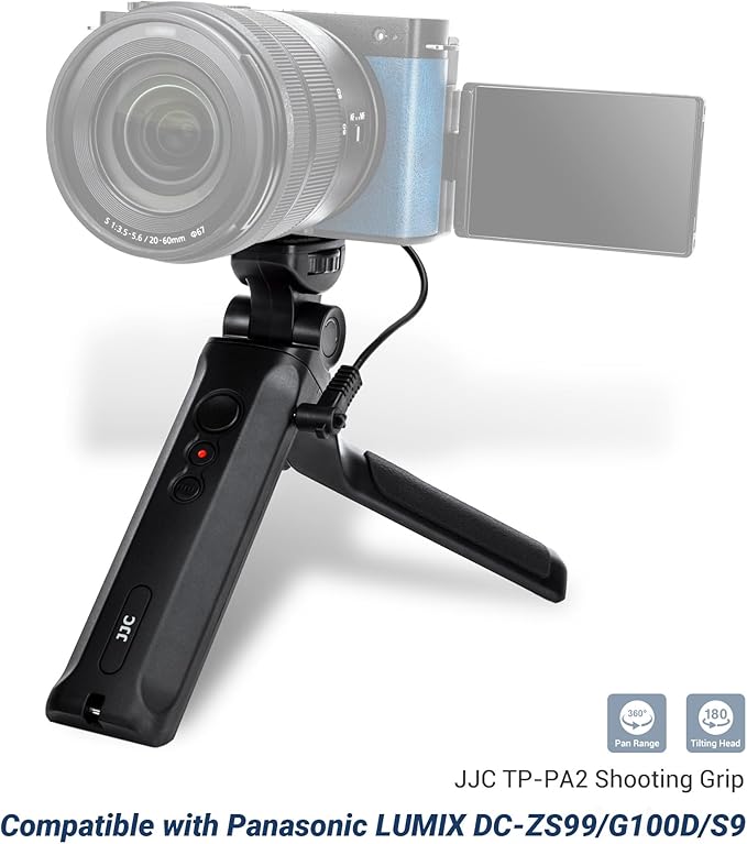 JJC Wired Remote Shooting Grip & Mini Tripod for Panasonic Lumix DC-ZS99 G100D S9 Camera, Replaces Panasonic DMW-SHGR2 Tripod Grip for Selfie Video Recording Vlogging