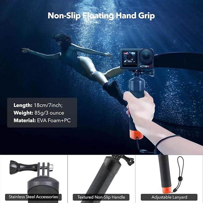 Waterproof Case for DJI Action 5 Pro/Action 4/3, Protective Diving Housing, Floating Handle, Head Strap, Storage Carrying Case for DJI Osmo Action Diving Accessories