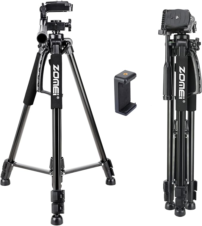 61’’ Camera Tripod,Cell Phone Tripod Stand with Travel Bag and Phone Holder, Professional Travel DSLR Tripods Compatible with Cameras, Cell Phones, Projectors, Webcams, Spotting Scopes