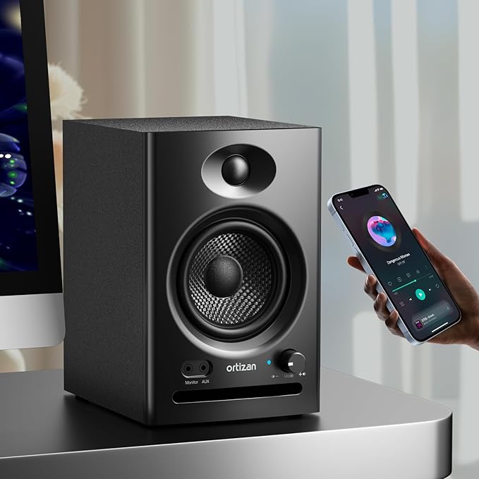 Ortizan C7 Dual-Mode 2.0 Studio Monitors, Active Monitor Speakers for Near Field Music Production, Bluetooth 5.3 Wireless Computer PC Monitor Gaming Bookshelf Speakers(Pair, Black)