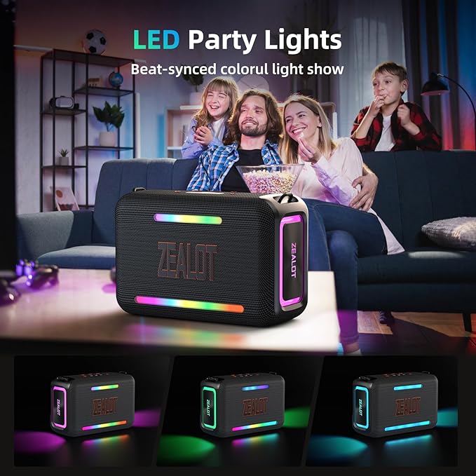 ZEALOT 120W Bluetooth Speaker, Wireless Speakers IPX6 Waterproof Loud Bluetooth Subwoofer Speaker with LED Light, 40H Playtime, Custom EQ, Portable Wireless Stereo Paired Speakers for Outdoor, Party