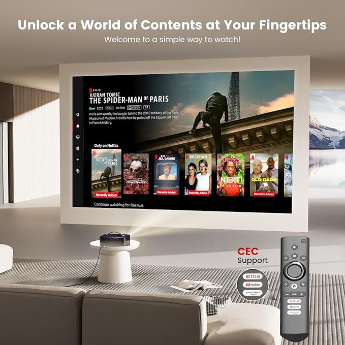 [1500 ANSI/Auto Focus/Built-in APPs] Outdoor-Projector-4K with Wifi6 and Bluetooth, Smart TV OS & DoIby, Portable Projector with Netflix/YouTube/PrimeVideo, ONOAYO 1080P Proyector with 300 ''Display