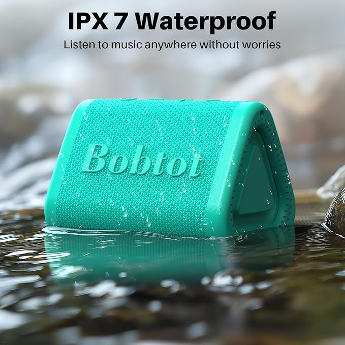 Bobtot Portable Bluetooth Speaker Wireless, IPX7 Small Shower Speaker Waterproof, 15H Playing Time, Loud and Stereo Sound with Bass, TWS Pairing for Party, Camping, Travel, Green