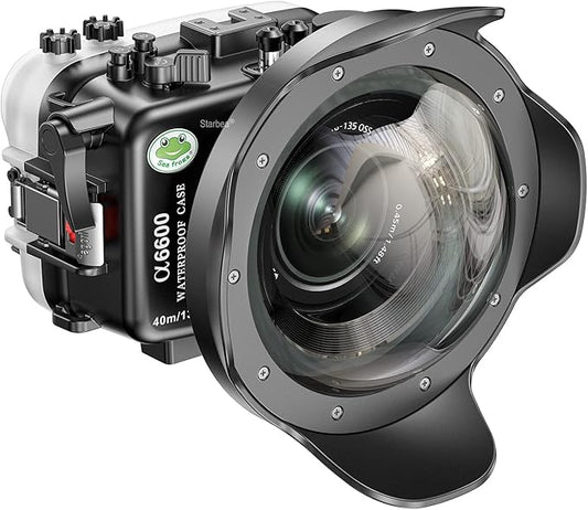 Sea frogs Underwater Camera Case Compatible with Sony A6600 10-18MM with Wide Angle Fisheye Lens IPX8 40m/130ft Maximum Diving Depth Waterproof Camera Housing for Diving, Surfing, Rowing, Skiing