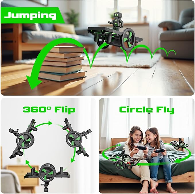 Drones for Kids 8-12 Mini Small Nano Indoor RC Quadcopter Toy for Age 10-15 12-14 Boys, 2 in 1 Remote Control Jumping Flying Car with Race on Land Mode,Circle Fly,360 Flip,Altitude Hold,2 Batteries