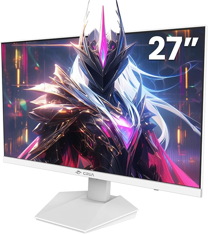 CRUA 27" 240Hz Gaming Monitor, 2k QHD(2560 * 1440P) IPS Screen Computer Monitor, Supports AMD Freesync, 120% sRGB, Blue Light Filter, Built-in Speakers, Wall Mountable Installs(HDMI 2.0/DP 1.4)-White