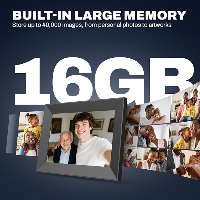 8 inch Digital Picture Frame, 1280x800 HD IPS WiFi Digital Photo Frame, 16GB Storage, Instantly Share Photo/Video via Apps/Email, USB/Mirco SD, Black