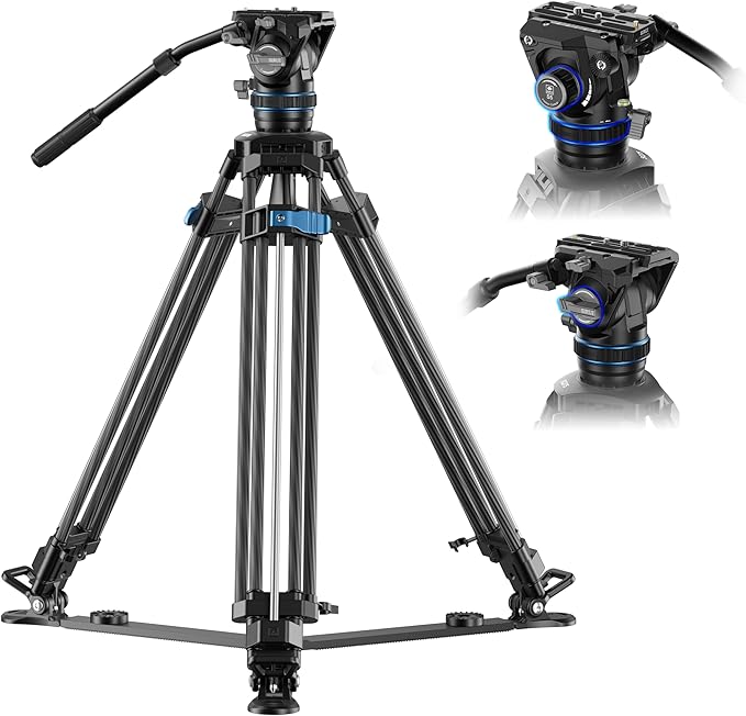 SIRUI SQ75 Carbon Fiber Video Tripod with Hydraulic Fluid Head, 70.1" Rapid Professional Camera Tripod, Stepless Damping on Pan/Tilt, Dual Quick-Release Plate Mode, Max Load 8kg/17.6lb (SQ75+S5)
