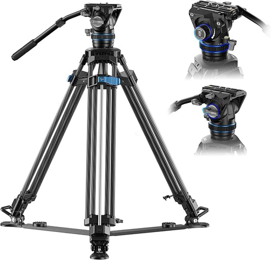 SIRUI SQ75 Carbon Fiber Video Tripod with Hydraulic Fluid Head, 70.1" Rapid Professional Camera Tripod, Stepless Damping on Pan/Tilt, Dual Quick-Release Plate Mode, Max Load 8kg/17.6lb (SQ75+S5)