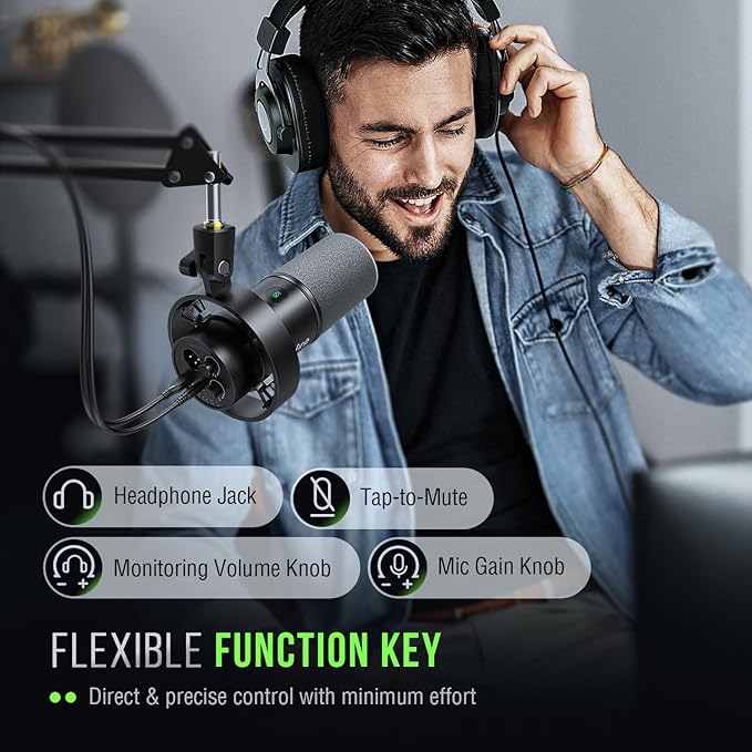 FIFINE Dynamic Microphone, XLR/USB Podcast Recording PC Microphone for Vocal Voice-Over Streaming, Studio Metal Mic with Mute, Headphone Jack, Monitoring Volume Control, Windscreen-Amplitank K688