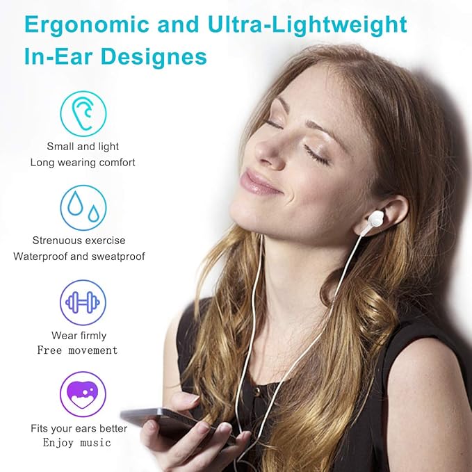 Wired Earbuds Pack of 4, in-Ear Wired Earphones with Microphone Volume Control, Powerful Heavy Bass, High Definition, Headphones Compatible with Android, iPhone, iPod, iPad, MP3 and Most 3.5mm Jack