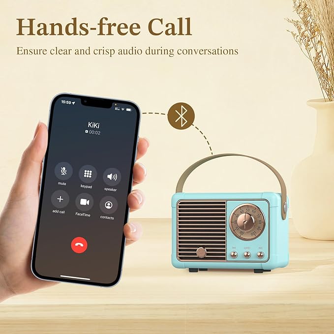 PRUNUS J-999 Retro Bluetooth Speaker,Vintage Decor,Mini Wireless Bluetooth Speaker,Cute Old Fashion Style Support USB/TF Card/AUX for Kitchen Desk Bedroom Office Party Outdoor(Blue)