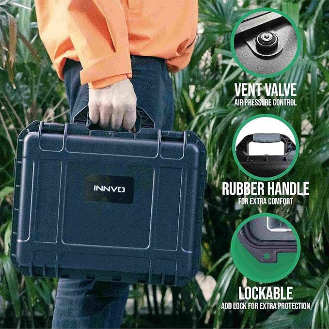 Waterproof Case for DJI Air 3S / 3 Fly More Combo Hard Shell Shockproof Case with Mesh Pocket for Accessories Custom-Fit Foam for Drone Controller Components Batteries Charger 14.2x6.3x11.4