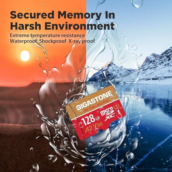 [5 Years Free Data Recovery] Gigastone Memory Card 128GB 2 Pack 4K Pro Camera, Compatible with GoPro Switch, Speed 100MB/s. A2 U3 V30 Micro SDXC Card with SD Adapter.