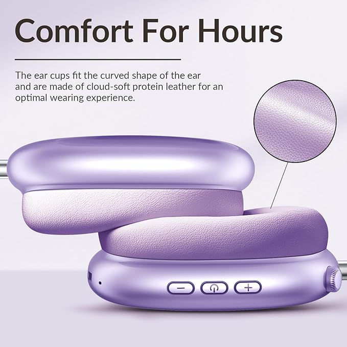 Y02 Active Noise Cancelling Headphones,60H Battery,5 EQ Music Modes,Hi-Res Audio,Deep Bass,Foldable Wireless Over Ear Bluetooth 5.4 Headset,Breathable Leather Earpads (Purple)