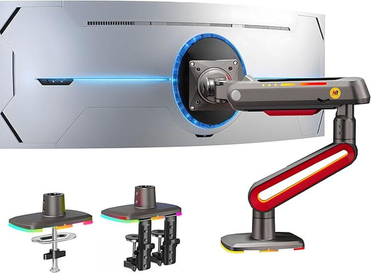 NB Designer Gaming Monitor Arm for 32 to 60 Inches Screen, Load up to 20 kg, VESA 75/100, RGB-Light, Heavy Duty, Multi Angle Adjustable, Premium Aluminum, Long Arm Extension Red