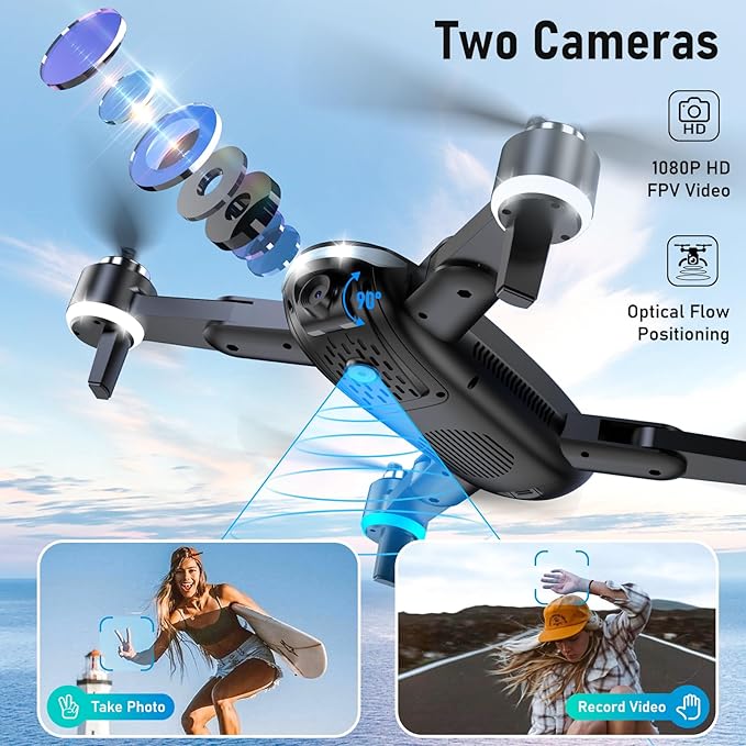 Drone with Camera, Mini Drone for Kids with 1080P HD FPV Camera, Brushless Motor, One Key Take Off/Land, Altitude Hold, 360°Flip, Waypoint Fly, Gestures Selfie, 3 Speed, 2 Battery, Toys for Beginners