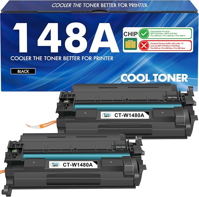 148A Toner Cartridge Black 4101fdw 148X Compatible Replacement for HP 148A W1480A W1480X for HP Laserjet Pro MFP 4101fdw 4101fdn Pro 4001dw 4001dn 4001n Printer Ink (2 Pack with Chip)