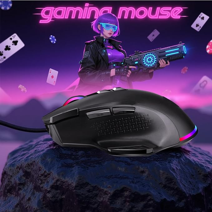 Wired Mouse for Gaming, RGB Lighting, Claw Grip Design, Adjustable DPI, Rapid Trigger & Sniper Buttons, Computer/Laptop – Black