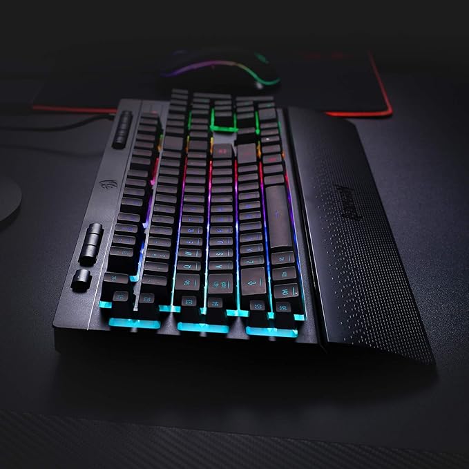 Redragon K512 Shiva RGB Backlit Membrane Gaming Keyboard with Multimedia Keys, Linear Mechanical-Feel Switch, 6 Extra On-Board Macro Keys, Dedicated Media Control, Detachable Wrist Rest