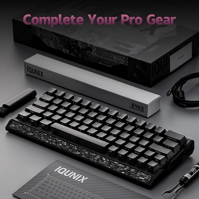IQUNIX EV63 Hall Effect Magnetic Gaming Keyboard 60% | 0.01mm Rapid Trigger, Adjustable Actuation, 0.125ms Latency, Hot-Swap, SOCD, RGB, Aluminum with Forged Carbon (Dark Side)