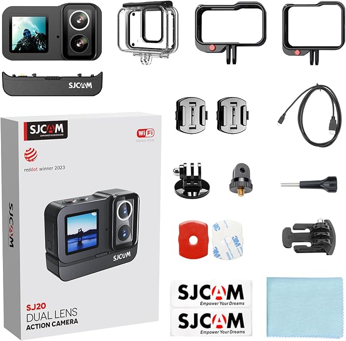 SJCAM SJ20 Action Camera 4K, F2.0/F1.3 Dual Lens, 154° FOV HDR, Low Light, 1850mAh Battery, Stabilization, Waterproof, 8X Zoom, Helmet Kits, Support Ext MIC& Remote Control