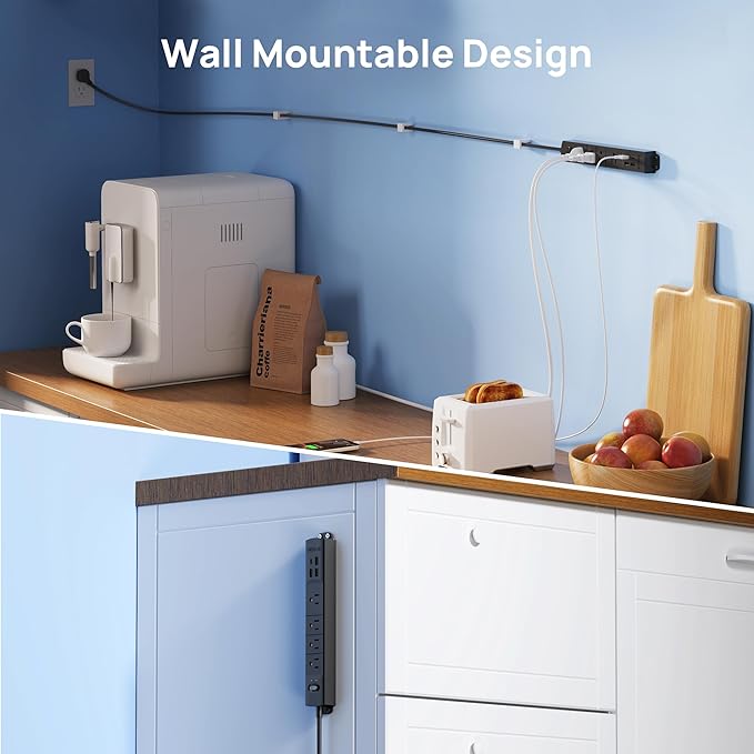 TROND Surge Protector Power Strip with USB, Ultra Thin Flat Plug 3ft Extension Cord 1625W, 3 USB A & 1 USB C, 4 AC Outlets 1440J Surge Protection, ETL Listed, Wall Mount for Home Office Dorm, Black