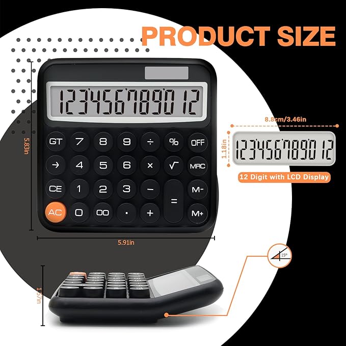 Black Calculator, Big Button Calculator with Large LCD Display, Black Office Desk Accessory for Offices, Schools, Homes and Businesses