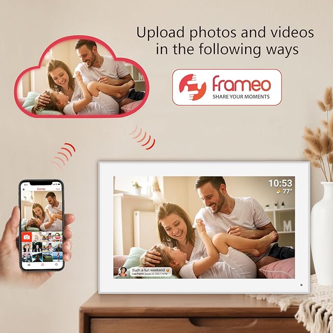 15.6 inch FRAMEO Smart WiFi Digital Photo Frame 1920x1080 FHD IPS LCD Touch Screen, Built in 32GB Memory, Share Moments Instantly via Frameo App from Anywhere, Auto-Rotate, Wall Mountable with VESA