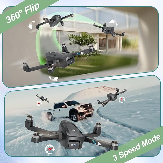 Drone with Camera Brushless Motor Drones for Adults Beginners 2 Cameras FPV RC Quadcopters Foldable Motorized Adjustable 1080P HD UAV APP Control 3D Flips Easy to Fly Toys Carrying Bag