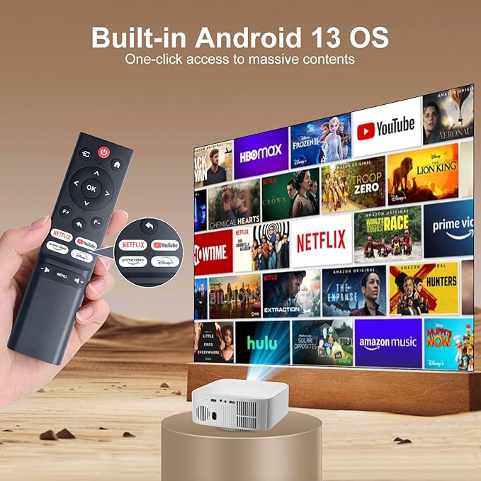 [Netflix Licensed] Smart Projector with Built-in Apps, Wifi Bluetooth, 1080P Native 4K Mini Projector, 400 ANSI Lumen, Auto Keystone/Electric Focus, Android 13 NTV, Outdoor Movie Projector, by Salange