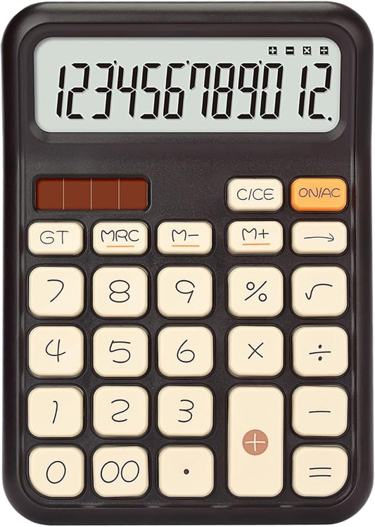 Pendancy Calculators Desktop, Basic 4 Function Handheld Desk Calculator with Solar Battery Dual Power, 12 Digit Large LCD Display Big Button for Office School Home Use (Brown)
