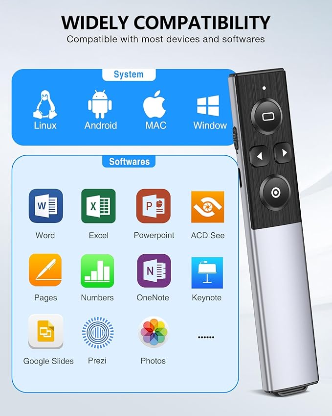 Wireless Presentation Clicker- Clicker for Powerpoint Presentations- Rechargeable Presentation Remote, Slide Advancer for Keynote/PPT/Mac/PC/Laptop