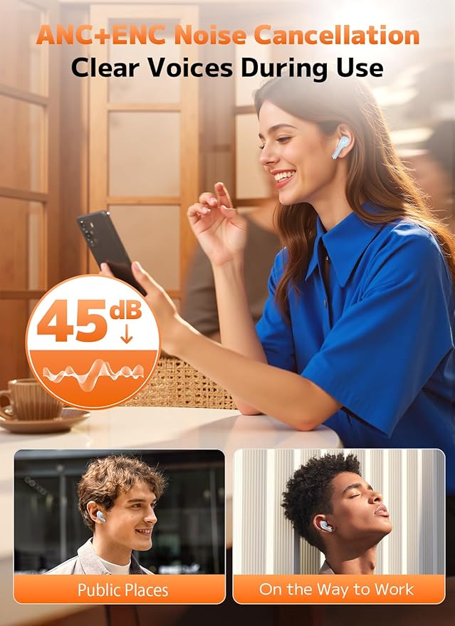 Wireless Earbuds, ANC/ENC Noise Cancelling Headphones with Smart Touchscreen Case, 48H Playtime, Bass Stereo Sound, Bluetooth 5.4 Ear Buds for Laptop, Android/iOS, Pad