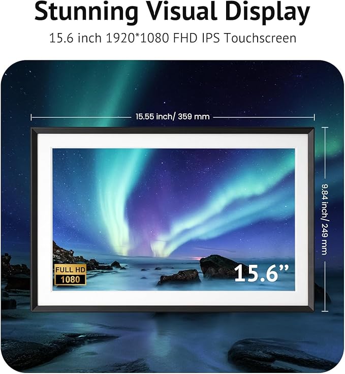 15.6'' Digital Picture Frame with 1920x1080 IPS Touch Screen, Smart Digital Photo Frame with 32GB Storage, Easy Setup to Share Photos/Videos via Free App