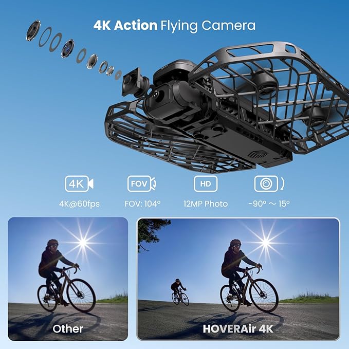 X1 PRO 4K Action Flying Camera, Foldable Drone with Camera with 42 KM/H Follow Speed, 10+ Fully Automatic Flight Modes, Fly Anywhere with OmniTerrain, SmoothCapture 2.0(Cycling Combo)