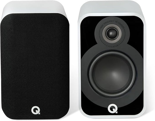 Q Acoustics 5020 Bookshelf Speakers Pair Satin White - 5" Mid/Bass Driver, 1" Tweeter - Stereo System for Home Theater Entertainment Center, Surround Sound System for TV/Record Player